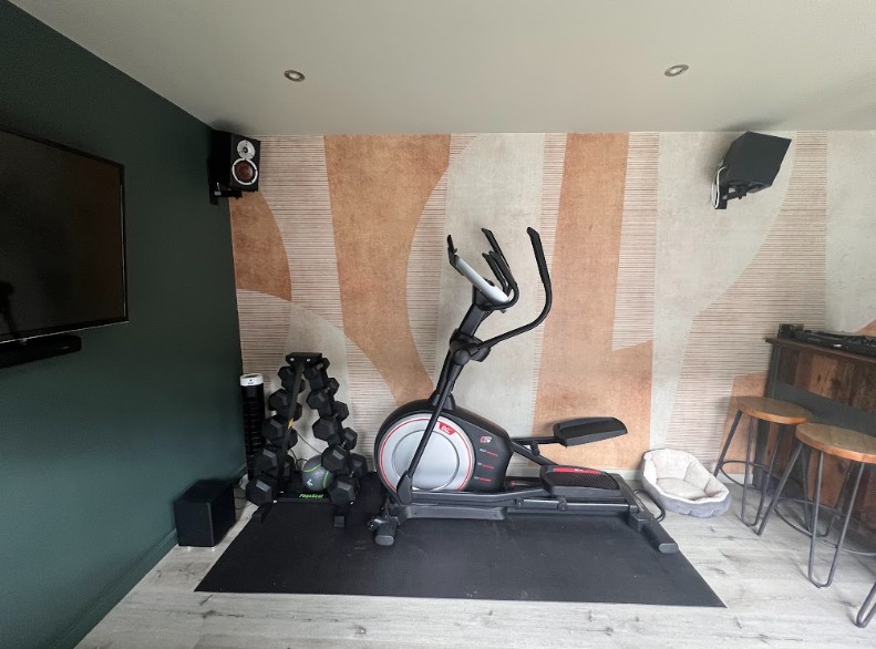 home gym and bar area
