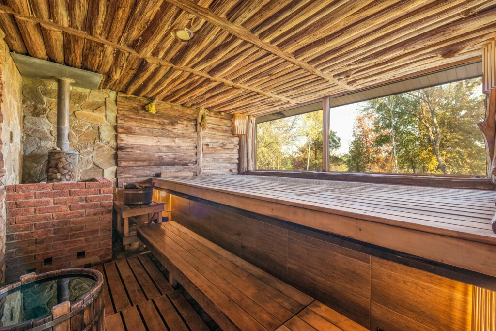 rustic outdoor sauna room