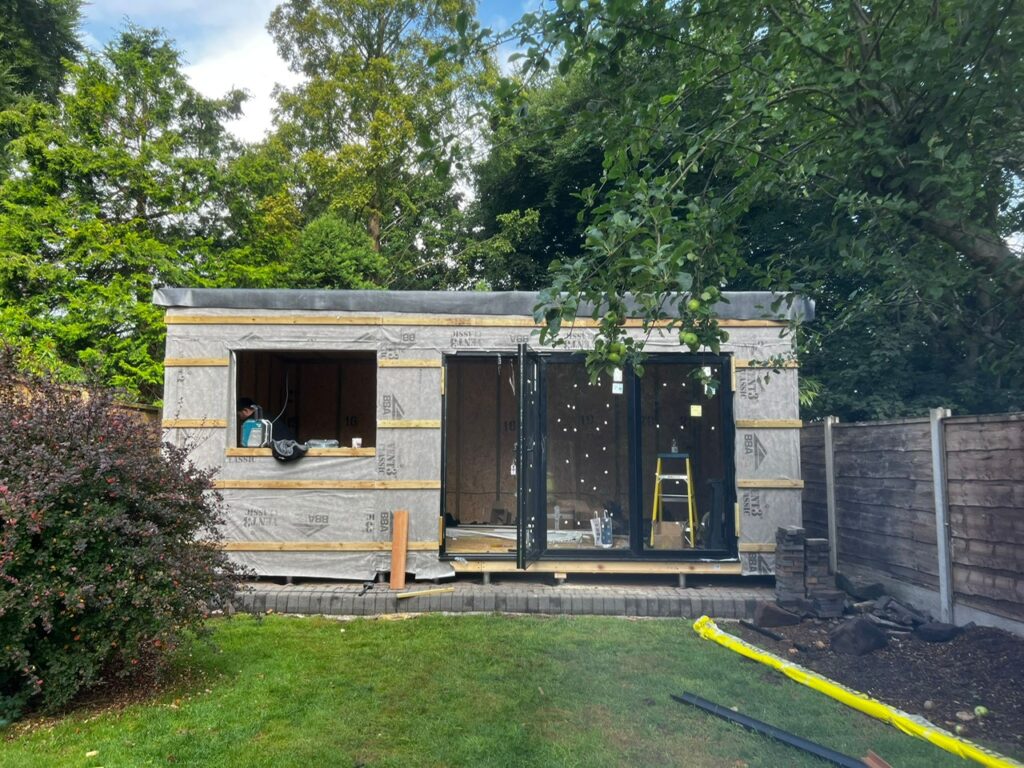 garden room being constructed in altrincham by lux garden rooms