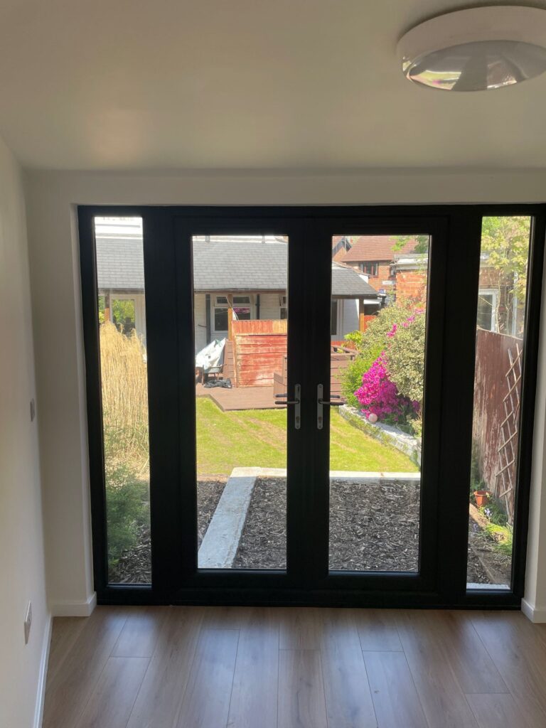 garden office urmston greater manchester lux garden rooms french doors and side panels