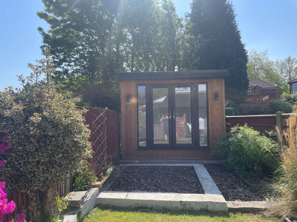 garden office urmston greater manchester lux garden rooms outside view