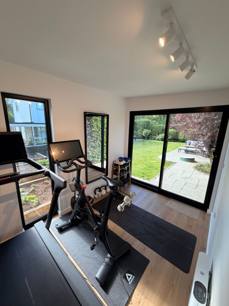 garden gym in macclesfield cheshire by lux garden rooms internal view of finished gym