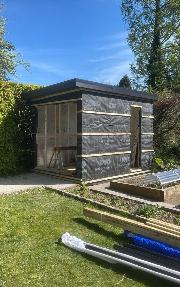 garden gym in macclesfield cheshire by lux garden rooms during construction membrane