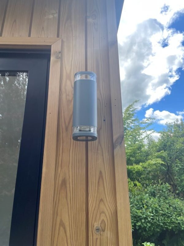 garden gym in macclesfield cheshire by lux garden rooms external light