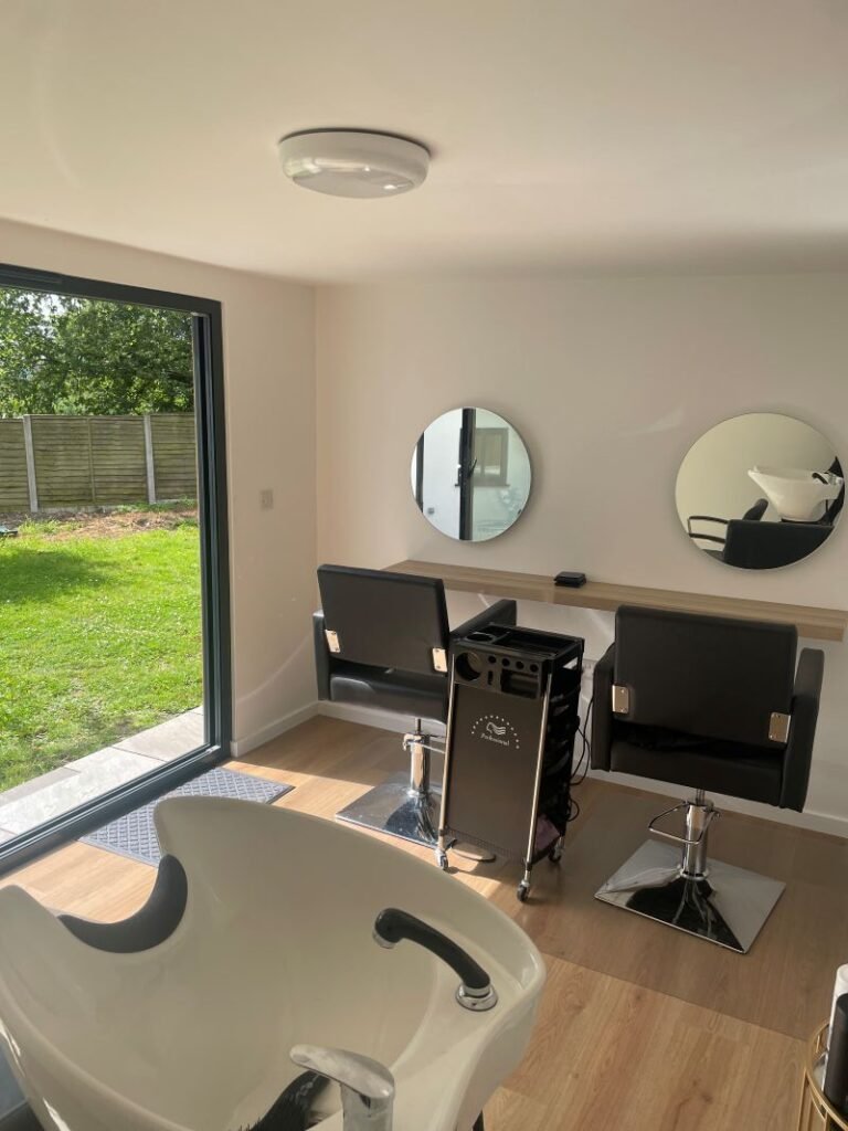 hair studio garden room warrington inside view hairdressing stations