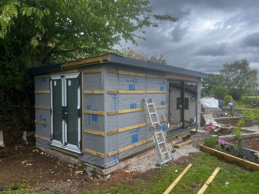 railway cottage garden room mid-build