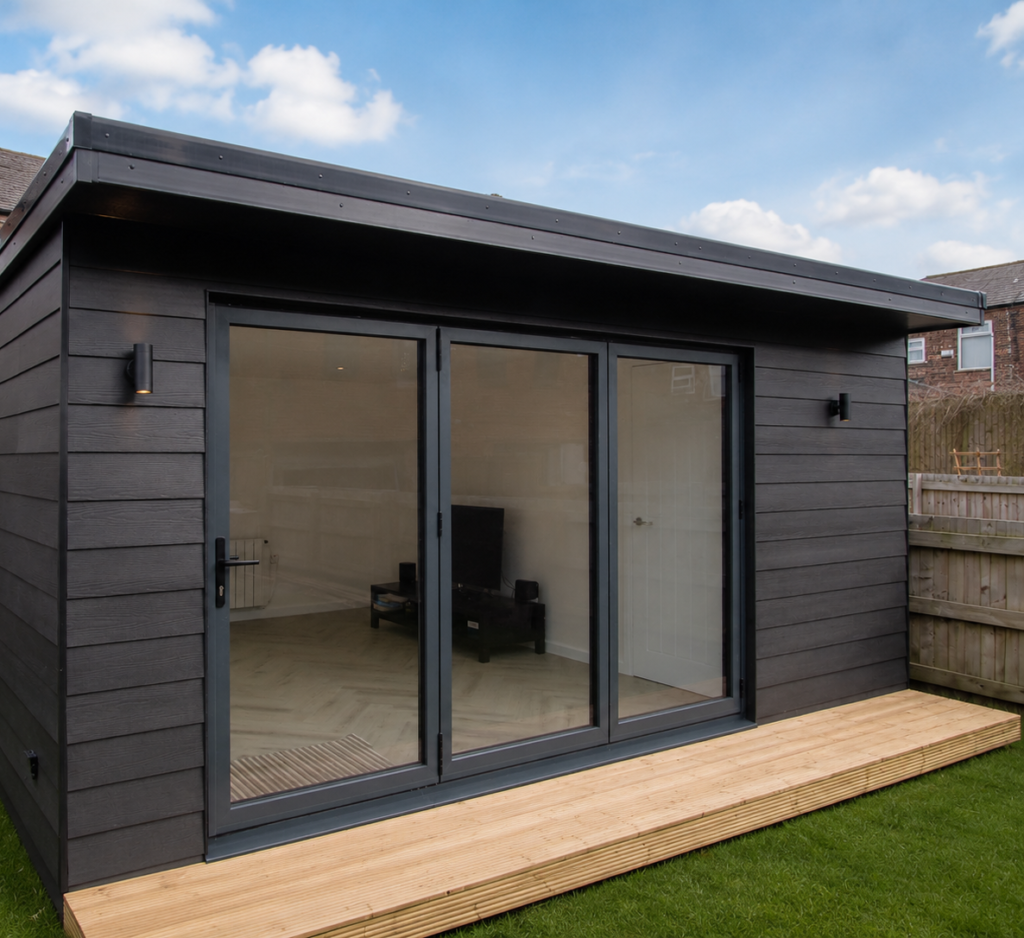 garden office living space front elevation angle
