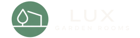 Lux Garden Rooms logo horizonal off-white text transparent background